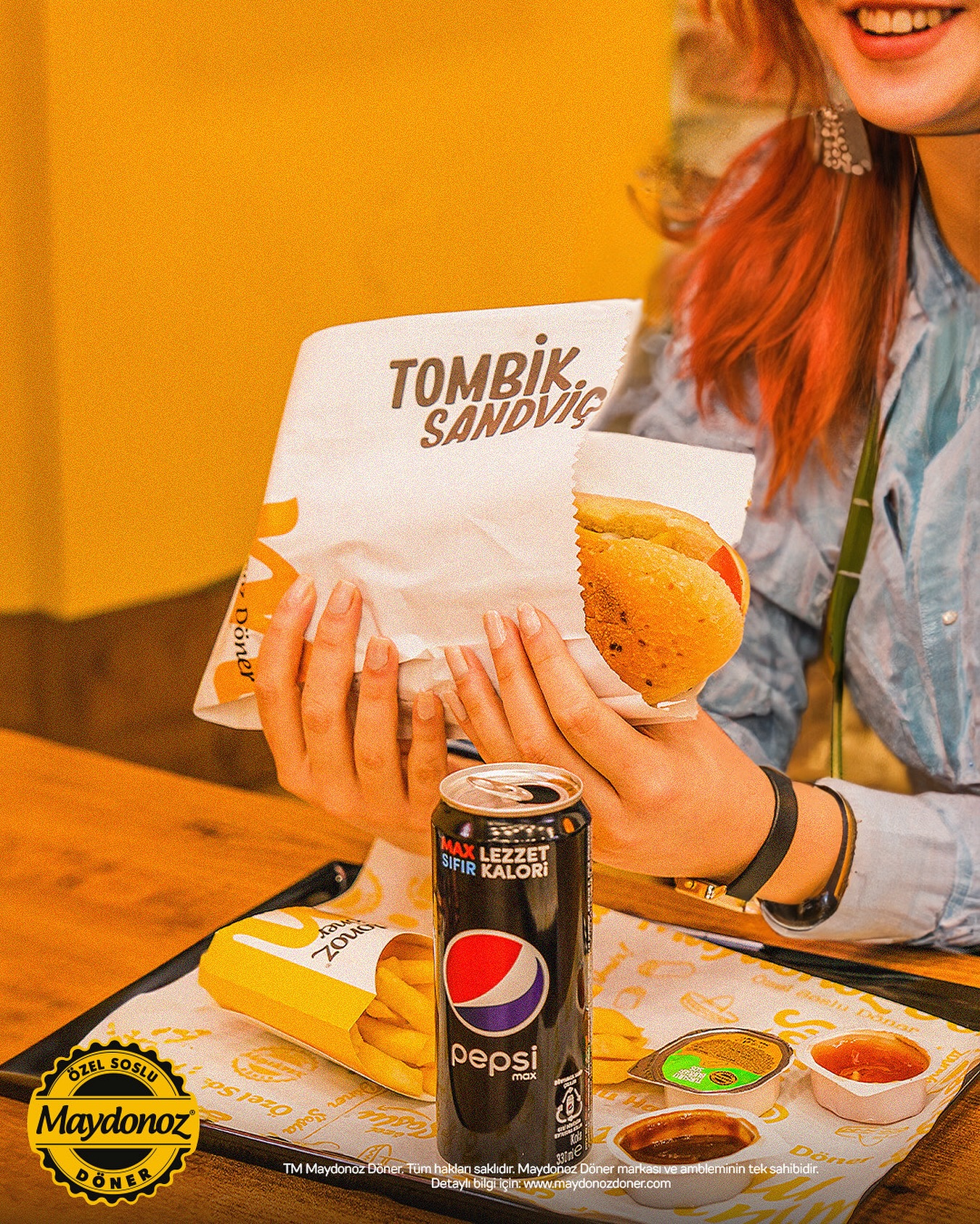 A Tombik sandwich and a can of Pepsi Max at Maydonoz, a halal restaurant in Den Haag, Netherlands.