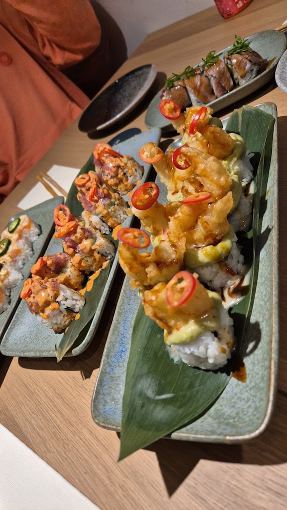 A variety of sushi rolls at Maruki, a halal restaurant in Rotterdam, Netherlands.
